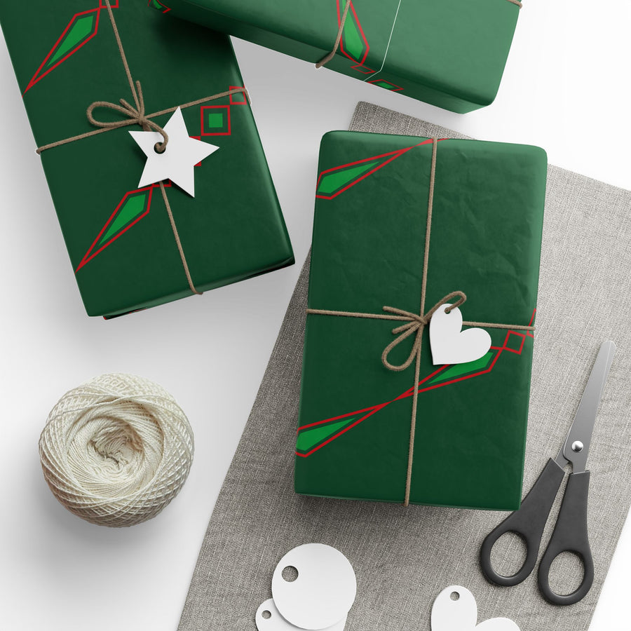 Holiday Green Ribbonwork Wrapping Paper Roll — Elegant Red Ribbon Gift Wrap