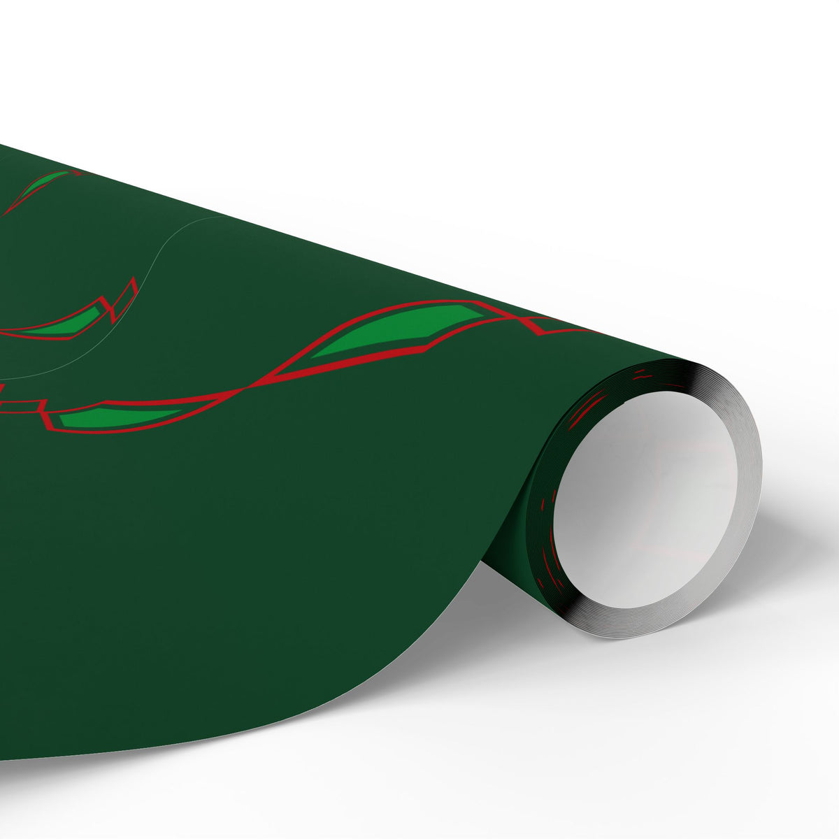 Holiday Green Ribbonwork Wrapping Paper Roll — Elegant Red Ribbon Gift Wrap