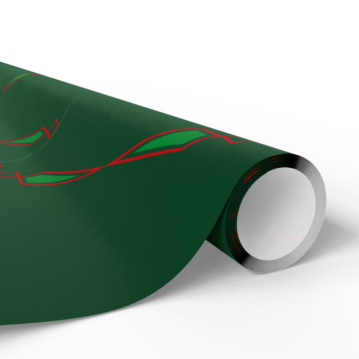 Holiday Green Ribbonwork Wrapping Paper Roll — Elegant Red Ribbon Gift Wrap