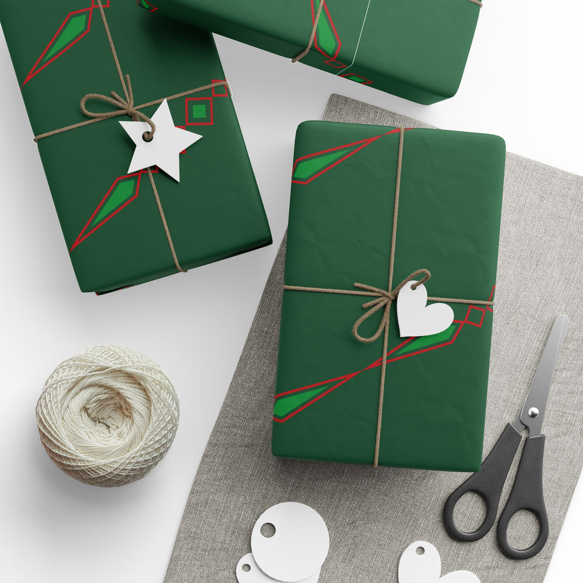 Holiday Green Ribbonwork Wrapping Paper Roll — Elegant Red Ribbon Gift Wrap