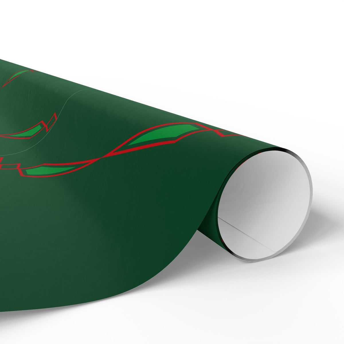 Holiday Green Ribbonwork Wrapping Paper Roll — Elegant Red Ribbon Gift Wrap