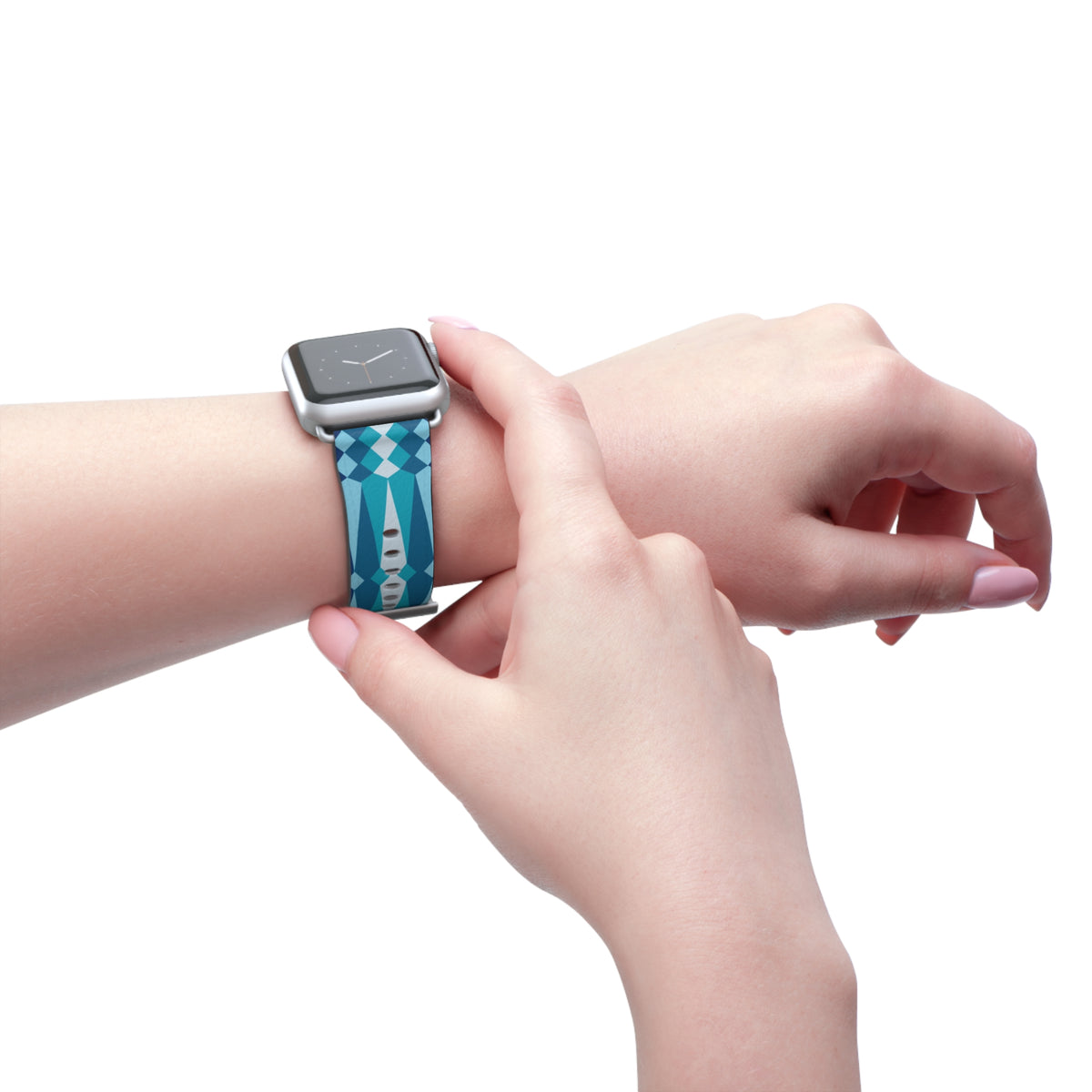 Blue Ribbonwork Leather Apple Watch Band
